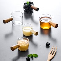 Modern Minimalist Glass Creamer Pitcher Wooden Handle High Borosilicate Heat Resistant Double Spout Sauce Dispenser