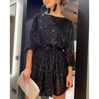 Women's Clothing Party Fashion Sequins Beads Pure Color Waist Dress Small Dress Skirt