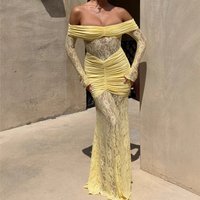 Elegant Fashion Off Shoulder Long Lace Dress Long Sleeve Party Evening Gown Dress Formal Occasions