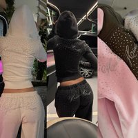 Rhinestone Set Hot Fitted Hoodie Sweatpants Skirt Sexy Two Piece Fashion Outfit