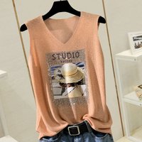 clothing summer style hot diamond sleeveless vest outer wear inner wear female figure print ice silk loose casual top trend