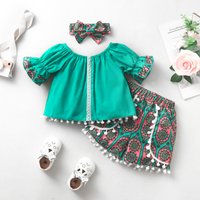 clothes Summer Bohemian Trendy Retro Suit Trumpet Sleeve Lace Top Cropped Pants Tassel Three piece Set