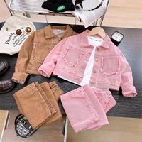 Toddler Girls Clothing Spring And Autumn New Style Suit Middle And Large Children’s Fashionable Denim Jacket And Wide Leg Pants Two Piece Suit