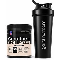 Creatine + Bovine Collagen Peptides Powder + 600ml Shaker Black