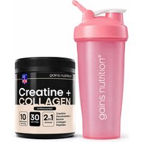Creatine + Bovine Collagen Peptides Powder + 600ml Shaker Pink