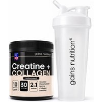 Creatine + Bovine Collagen Peptides Powder + 600ml Shaker White