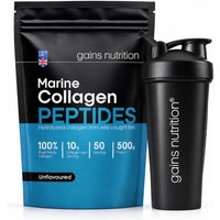 Marine Collagen Peptides Powder | 500g | Unflavoured + 600ml Shaker Black