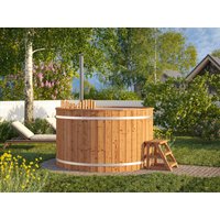 Fjordholz Holzbadezuber Rund mit Innenofen und Ede Fjordholz Holzbadezuber Rund mit Innenofen und Ede