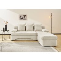 Ecksofa mit Bettfunktion und Bettkasten creme Microfaser B/H/T: ca. 191x70x142 cm
