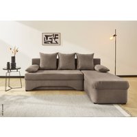 Ecksofa mit Bettfunktion und Bettkasten hellbraun Microfaser B/H/T: ca. 191x70x142 cm