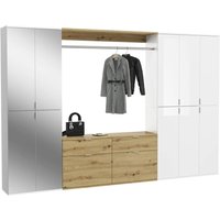 xonox.home Garderobe PROJEKT Eiche Artisan Nachbildung weiß Hochglanz Spiegel B/H/T: ca. 273x193x34 cm