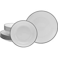 CreaTable CreaTable Tafelservice Luna Black Line weiß Porzellan 12 tlg.