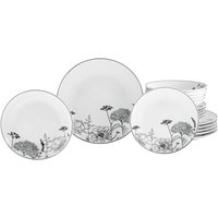 CreaTable CreaTable Tafelservice Luna Black Flower weiß Porzellan 18 tlg.