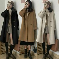 Woolen Coat Mid length Small Spring Autumn Hepburn Style Korean Loose Popular Woolen Coat Cardigan