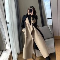 Woolen Coat Long 2023 Winter Double sided Fleece Wool Colorblock Elegant Hepburn Style Slimming Coat