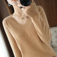 Autumn Winter Knitwear V neck Long sleeved Pullover Top Solid Korean Style Loose Bottoming Shirt Slimming Thin Outer Wear