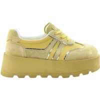 Damskie skórzane sneakersy musztardowe na platformie GOE TT2N4053