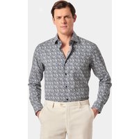Hawes & Curtis Slim Fit Navy & Cream Mini Bird Cotton Poplin Curtis Shirt | Navy/Cream | Animal | Men's