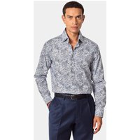 Hawes & Curtis Slim Fit White & Blue Paisley Cotton Poplin Curtis Shirt | White/Blue | Men's