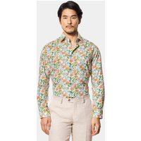 Hawes & Curtis Slim Fit White & Green Floral Cotton Poplin Curtis Shirt | White/Green | Men's