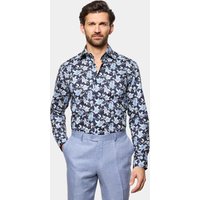 Hawes & Curtis Slim Fit Navy & Blue Floral Cotton Poplin Curtis Shirt | Navy/Blue | Men's