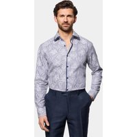 & Slim Fit Navy & Fine Stripe Jacquard Shirt Long