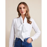 & Semi Fitted Pleated Bib Pussybow Shirt