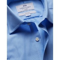 & Tailored Fit Blue & Dogstooth Non Iron Shirt Short Sleeve Chest Pocket