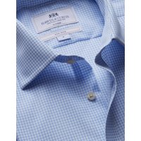 & Tailored Fit Blue & Grid Check Non Iron Shirt Short Sleeve Chest Pocket