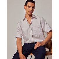 Hawes & Curtis Tailored Fit Pink Pique Non-Iron Shirt | Short Sleeve | Chest Pocket | Plain | Men's