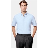 Hawes & Curtis Regular Fit Blue Washed Oxford Shirt | Short Sleeve | Cotton | Plain | Men's