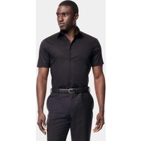 Hawes & Curtis Fitted Slim Black Shirt | Short Sleeve | Cotton Stretch | Plain | Men's