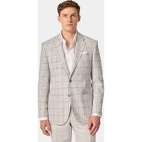 Hawes & Curtis Tailored Fit Grey Windowpane Check Linen-Wool Blend 1913 Blazer | Wool & Linen | Plaid | Men's