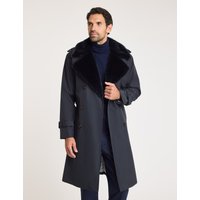 Hawes & Curtis Navy Faux-Fur Collar Mac | Nylon | Plain | Men's