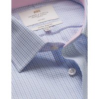 Hawes & Curtis Extra Slim Fit Navy & Blue Check Non-Iron Shirt | Contrast Detail | Navy/Blue | Plaid | Men's