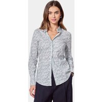 Hawes & Curtis Fitted White & Light Blue Floral Shirt | White/Light Blue | Cotton | Women's