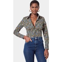 Hawes & Curtis Fitted Black & Yellow Floral Shirt | Black/Yellow | Cotton Stretch | Women's