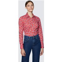& Red & Floral Print Fitted Cotton Stretch Shirt