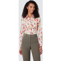 & Pink & Floral Print Vintage Collar Satin Fitted Blouse