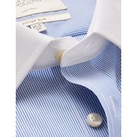 & Fitted Slim Blue & Fine Stripe Non Iron Shirt Contrast Detail 16" collar 34" sleeve