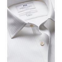 & Fitted Slim Twill Herringbone Stripe Non Iron Shirt 15" collar 33" sleeve