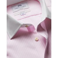 Hawes & Curtis Fitted Slim Pink Twill Herringbone Stripe Non-Iron Shirt | Contrast Detail | Striped | Men's