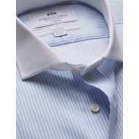 & Fitted Slim Blue & Twill Stripe Non Iron Shirt Contrast Detail 16.5" collar 36" sleeve