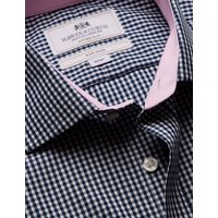 & Fitted Slim Navy & Gingham Check Non Iron Shirt Contrast Detail 15.5" collar 34" sleeve