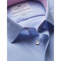 & Fitted Slim & Pink Windowpane Check Non Iron Shirt Contrast Detail 15" collar 33" sleeve