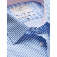 & Fitted Slim Blue & Bengal Stripe Non Iron Shirt Contrast Detail 16" collar 36" sleeve