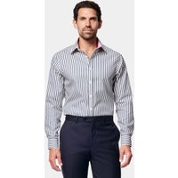 & Fitted Slim Navy & Bold Stripe Non Iron Shirt Contrast Detail 15.5" collar 35" sleeve