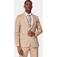 Hawes & Curtis Tailored Fit Beige Herringbone 1913 Linen Suit Jacket | Plain | Men's