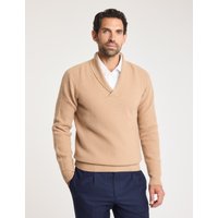Hawes & Curtis Beige Pure Cashmere Shawl Neck Jumper | Plain | Men's