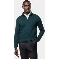 Hawes & Curtis Dark Green Half Zip Sweater | Machine Washable | Merino Wool | Plain | Men's